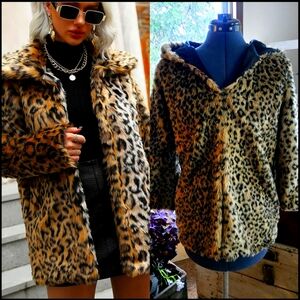 Faux Fur Leopard Print Coat